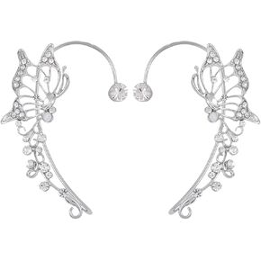 2PCS Butterfly Earrings Ear Clips,Ear Cuffs Non Piercing, Silver Earrings Jewelry Gifts，Silver Butterfly
