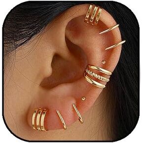 Ear Cuff Earrings for Women Non Piercing Gold Ear Cuffs 14K Gold Plated Ear Cuffs Clip on Cartilage Earring Huggie Hoop Fake Earrings Set Jewelry Gift