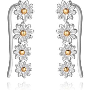 Daisy Earrings for Women 925 Sterling Silver Daisy Ear Crawler Earrings for Women Gifts