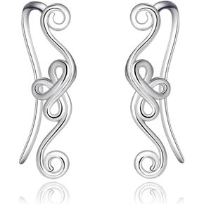 Celtic Knot Earrings Ear Climber Earrings for Women 925 Sterling Silver Ear Crawler Cuff Earrings Crawler Earrings for Women