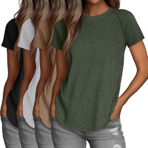 Huukeay 4 Pack Women's Short Sleeve T Shirts, Casual Crewneck Solid Raglan Tee Shirts Summer Side Split U-Shape Hem Tunic Top
