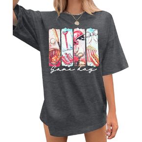 Baseball Mom T-Shirt Women Letter Print Funny Baseball Graphic Tees Tops Short Sleeve Casual Tee