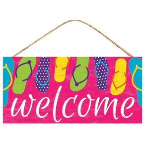 Craig Bachman 12 "علامة خشبية: مرحبًا/Flip Flops (Pink) Hall Hanger Hanger AP874822