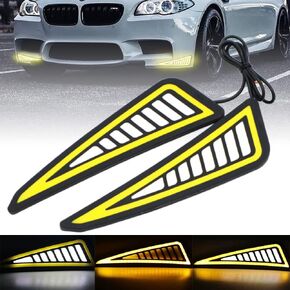 YSY 2Pcs Dual Color LED Bulbs White Amber Car COB Daytime Running Lights Turn Signal Light Flexible DRL Daylight Driving Light Waterproof Auto Fog Lamp 12V (Type A, White & Amber)