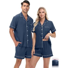 Couples Matching Pjs Button Up Pajamas 2 Piece Lounge Set Lightweight Sleepwear Short Set S-3XL (1 Set Not 2)