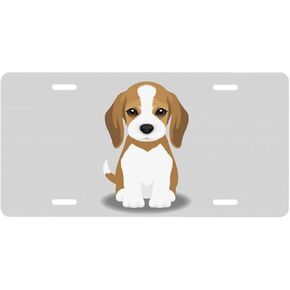 Cute Beagle Puppy Dog License Plate Front Car Decorative Novelty Auto Plate Tag Vanity Metal Aluminum 12x6 inch Home Wall Decor