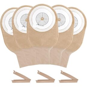 15PCS Colostomy Bags, Two Piece Drainable Pouches with Closure, Max Cut 57mm Ostomy Supplies for Ileostomy Stoma Care, 10pcs Bags+ 5pcs Skin Barriers