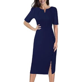 Vfshow Womens Plateed Notch V أزرار الرقبة تقسيم العمل مكتب العمل النحيف bodycon قلم رصاص غمد midi in Kuwait