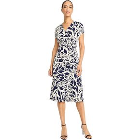 Maggy London Women's Midi Length Cap Sleeve Wrap Fitted Waist-Elegant a Line Dress