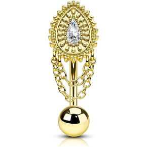 COCHARM Belly Button Rings 14G Reverse Belly Navel Rings for Womne Gold Floating Navel Piercing Jewelry Stainless Steel
