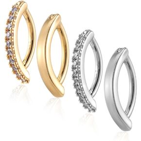 4pcs 14g زر BELLY BELLY RING للنساء ، ثقب بطن الذهب مع الماس والأنماط السلسة ، حلقات قريبة من السرة العكسية البسيطة ، مجوهرات جسم ثقب السرة العائمة - الذهب والفضة