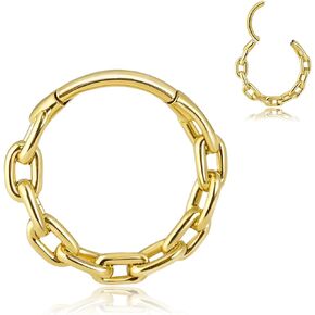 16G Septum Rings: Chain Link Nose Ring Hoops, Stainless Steel Nose Lips Helix Cartilage Clicker Hoop Earrings, Rook Daith Tragus Piercing Rings for Women Men 8mm 10mm