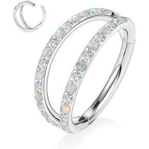 16G Daith Hoop أقراط الأطواق الفضية ذات الأنف فتحة مزدوجة Open Stack 16 Gauge Septum Clicker 10mm Cz & Opal Semafless Ring Steel Helix Rook Rings Rings