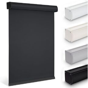 Youngoo Cordless Roller Blinds for Indoor Windows, Blackout Roller Blinds with Valance Cover, Room Darkening Window Shades for Home, Privacy Control Shade, Easy Install，30" W*72" H,Black