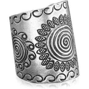 HAIXIAN Vintage Sunflower S925 Sterling Silver Boho Wide Bands Ring for Women Man,Adjustable national style Thumb Ring
