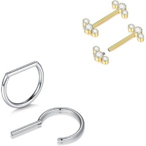Oveta Titanium14G Nipple Rings 12mm-14mm, Gold/Silver