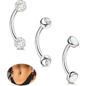 3Pcs 14G G23 Titanium Belly Rings for Women Petite Hypoallergenic Belly Button Rings Tiny Cubic Zirconia Navel Rings Small Opal Belly Piercing Barbells 6/8/10/12/14/16mm