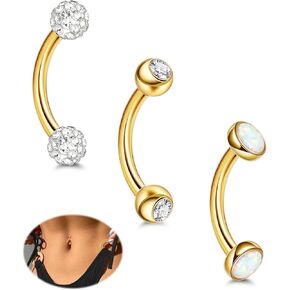3pcs 14g G23 حلقات بطن التيتانيوم للنساء الأصليتين من بطن Hypoallergenic خواتم الزر الصغيرة Zirconia Zirconia حلقات صغيرة أوبال البطن الثقب in Kuwait