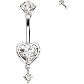 Melighting 14G Heart Belly Button Ring Stainless Steel 316L Dangle Belly Piercing Navel Barbell Clear CZ Belly Jewelly For Women 10mm
