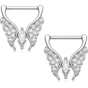Melighting Butterfly Nipple Rings 14G Nipple Piercing 316L Stainless Steel Nipple Clicker Nipple Jewelry Clear CZ Nipple Piercing Jewelry For Women 14 mm