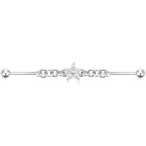 18G S925 Sterling Silver Industrial Barbell Earrings CZ Flower Chain Industrial Piercing Jewelry Cartilage Industrial Earrings for Women