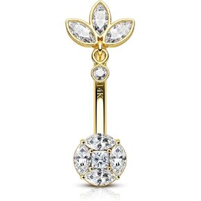 Cocharm 14k Belly Belly Rings 14g Dangle Lotus Belly Dings for Women 14k Gold Belly Diet Jewelry 10mm Barbell