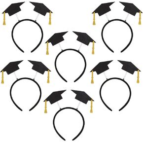 CURASA 6 PCS Graduation Cap Headband Class of 2025 Black & Gold Glitter Sequins Star Congrats Grad Party Decorations Funny Bachelor Hat Headbands Costume Accessory Party Favor Photo Props Supplies