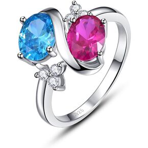 925 Sterling Silver Rings for Women, Swirl Double Stone Engagement Ring, Simulated Mystic Rainbow Topaz Wedding Promise Ring for Her
