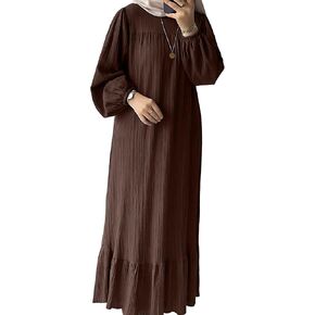 ODIZLI Ramadan Muslim Abaya Dress for Women Long Sleeve Round Neck Prayer Robe Turkey Dubai Islamic Maxi Dress