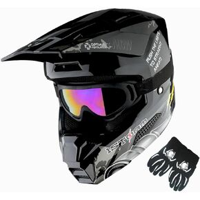 1storm Youth Motocross خوذة ATV BMX MX Dirt Bike Go Kart Skate Kids Helmet Multi Sports Teenager Glossy Pink + Goggles + Gloves Bundle
