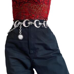 Chain Belt for Women Girls Sun Moon Western Metal Waist Chain, Adjustable Metal Chain Belts for Dresses Jeans Trousers