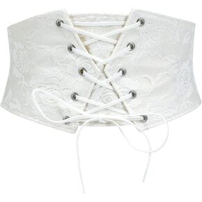 Women Waist Belt Corset Lace Up Tied Waspie Elastic Wide Belt for Dresses Halloween Pirate Corset