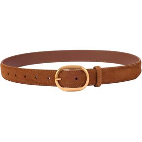 Womens Leather Suede Belt Brown Waist Belt for Casual Dress Jeans Ladies Genuine Leather Gold Buckle Belt