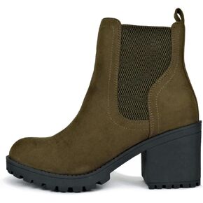 الصودا Zinon ~ المرأة Lug Sole Mid Heel Chelsea Fashion Boot W/Double Flastic Gore