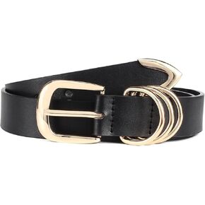 Long Keeper Women Leather Belt Fashion Ladies Waist Belt for Pants Jeans Dresses With Gold Buckle Vegan Leather Casual Belt