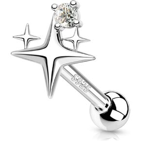 COCHARM 925 Sterling Silver Cartilage Earrings 18g Tragus Helix Earrings Star Cartilage Stud Forward Helix Piercing Jewelry for Women