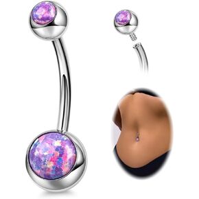 REVOLIA 14G F136 Titanium Opal Belly Button Rings for Women Hypoallergenic Belly Rings Internally Threaded Barbell Navel Rings Body Piercing Jewelry 6-16MM