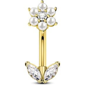 COCHARM Imitation Pearl & Flower Rook Piercing Jewelry for Women 16G 6mm/8mm - Dainty Gold & Silver Stainless Steel Rook Earrings Pearl