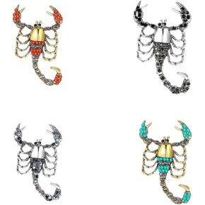 4 PCS Scorpion Brooches Scorpid Lapel Pins Crystal Insect Themed Insect Brooches for Women (4 Colors)