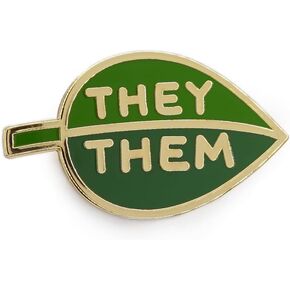 هم لهم ضمير بروش زر شارة غير ثنائية مينا طية صدر السترة - ورقة خضراء NB Pride Genderqueer Pin