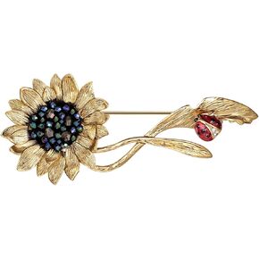 Sunflower Brooch pin with hand beading, She's Free Style Just For You Flower Oil Dropping Brooches for women, Metal Plating Process Safety pins with Nail Bead Crystal