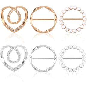 6pcs Scarf Ring Clip, T-Shirt Ties Clips for Women Clothing, Fashion Waist Cinch Clip Holders, Scarves Rings and Slides Corner Knotted Clasp for Loose Clothes Blouses Dresses(Silver/Gold)