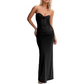 Women’s Maxi Dress Removable Spaghetti Straps Knotted Twist Sweetheart See Through Night Club Party Cocktail Bodycon Dress in Kuwait