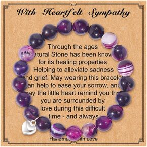 Sympathy Gifts for Loss of Loved One Healing Crystal Bracelet with Heart Charm Bereavement Memorial Gifts for Wife Mom Daughter Friend