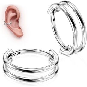 WBRWP G23 Titanium Conch Piercing Jewelry Set: 16G 8mm/10mm/12mm Double/Triple Hoop Nose Septum Rings Hypoallergenic Hinged Segment Clicker Helix Cartilage Conch Earrings