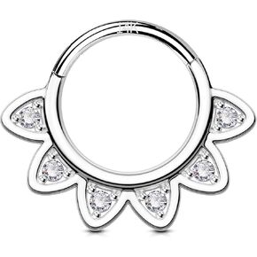 OUFER 16G Daith Piercing Jewelry, 14K Solid Gold Daith Earrings, Clear CZ Design Daith Hoop Earring, Septum Helix Cartilage Piercing Jewelry