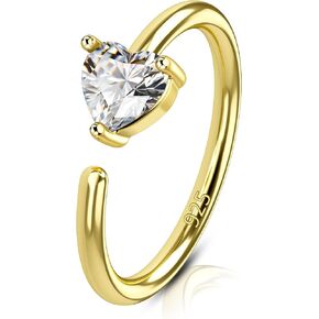 COCHARM 14K Gold Plated 925 Sterling Silver Nose Ring Hoop, 20g Sterling Silver Gold Nostril Hoop Nose Ring 8mm Heart Star Nostril Piercing Jewelry with Gem Nickel Free