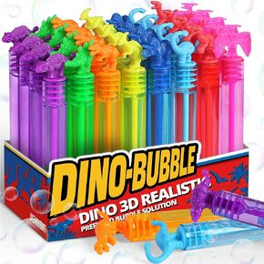 Dinosaur Birthday Decoration, 3D Detail Mini Bubble Wands Bulk 32 Pack, Neon Dino Party Favors Supplies for Kids, Pinata Filler Goody Bag Stuffers, Carnival Prizes, Treasure Box Toys Gift for Girl Boy