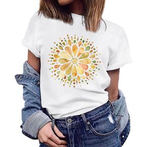Women's Short Sleeve T Shirts Graphic Tees Crewneck Casual Loose 2025 Summer Boho Tops
