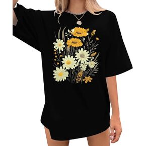 Womens Oversized Graphic Tshirt: Vintage Wildflower Shirt Boho Hiking T Shirt Nature Life Tee Summer Plant Tops
